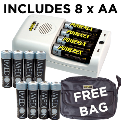 Maha Powerex MH-C204W Charger AA 8x IMEDION AA Bag Bundle