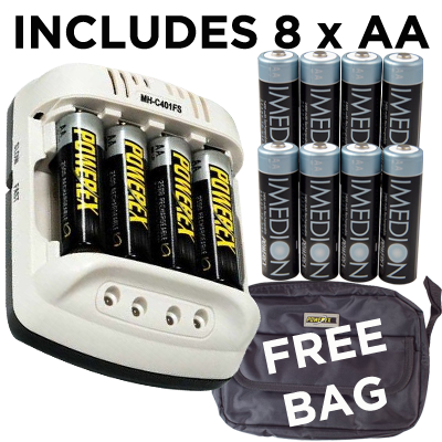 Maha Powerex MH-C401FS Charger AA 8x IMEDION AA Bag Bundle