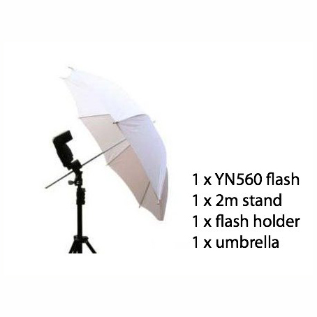 YN560 Flash, 2m Light Stand, 36" Umbrella & Flash Holder Kit